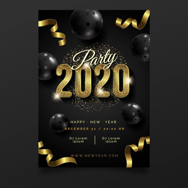 Free vector realistic new year 2020 party poster template