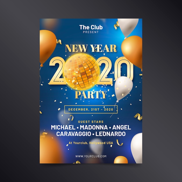 Free vector realistic new year 2020 poster template