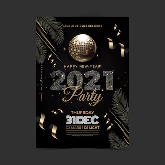 Realistic new year 2021 party flyer template