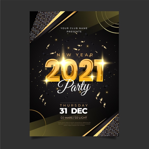 Realistic new year 2021 party poster template