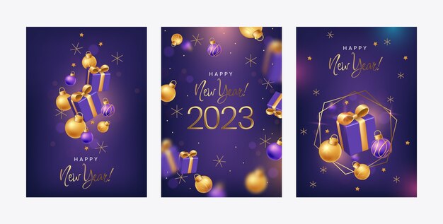 realistic new year 2023 cards set