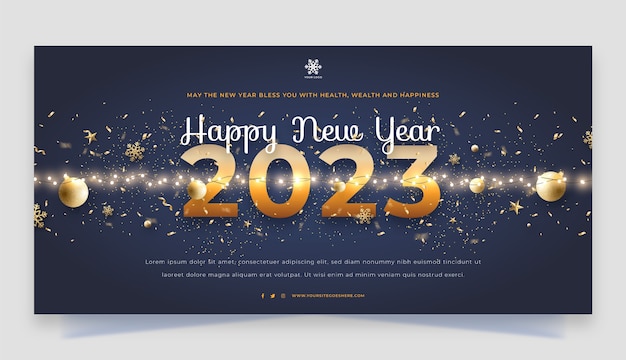 Realistic new year 2023 horizontal banner template