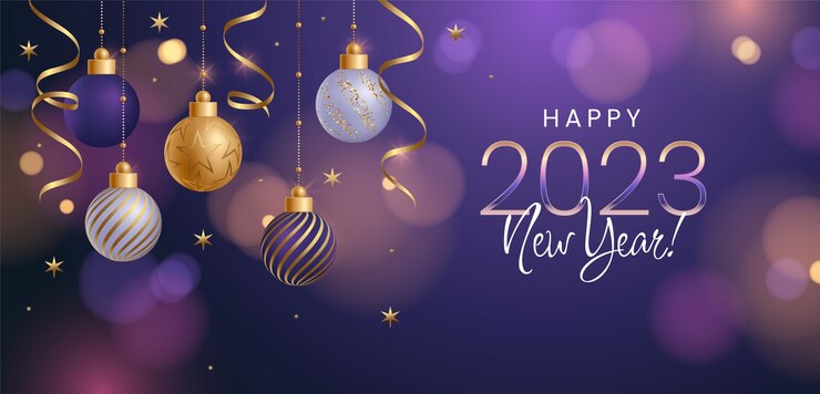Free Vector realistic new year 2023 horizontal banner template