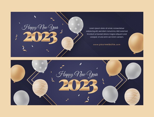 Realistic new year 2023 horizontal banners set