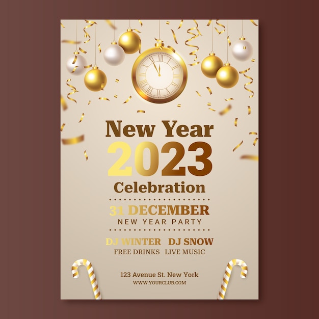 Free vector realistic new year 2023 poster template