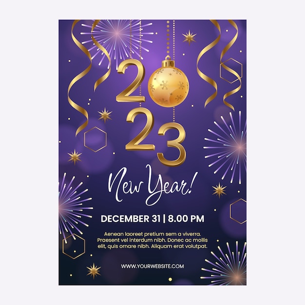 Realistic new year 2023 vertical poster template