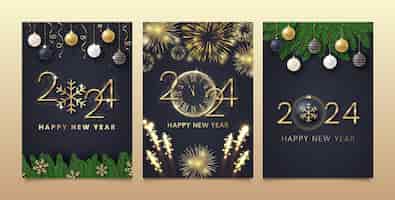 Бесплатное векторное изображение Реалистичная коллекция поздравительных открыток на новый год 2024