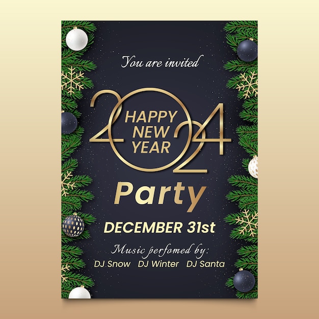 Free vector realistic new year 2024 invitation template