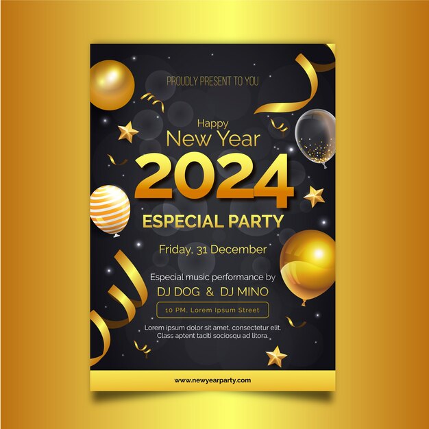 realistic new year 2024 invitation template