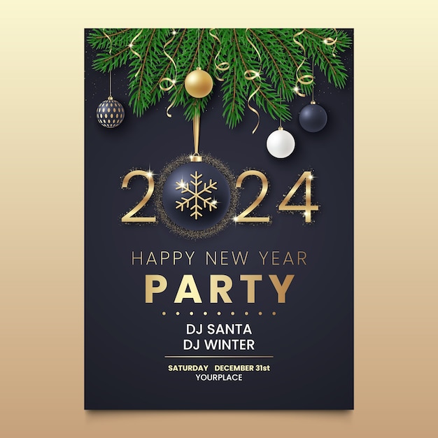 Realistic new year 2024 vertical poster template