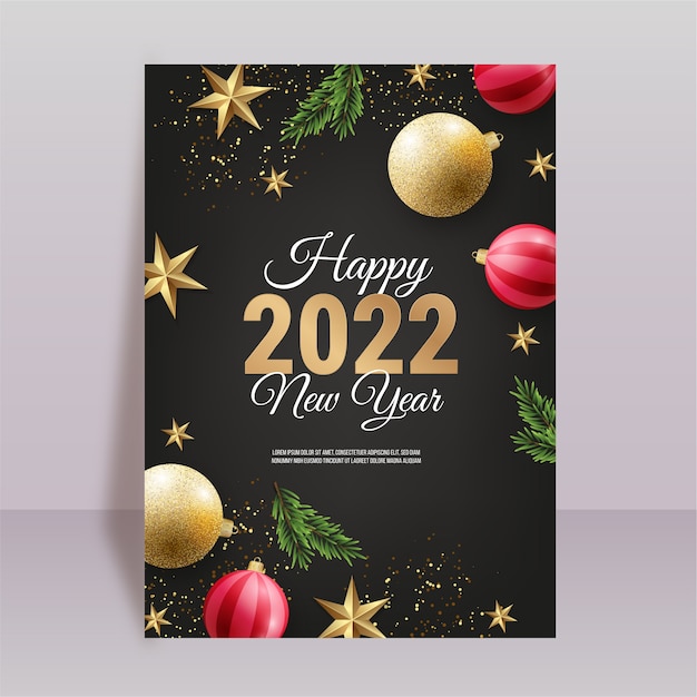 Free vector realistic new year greeting card template