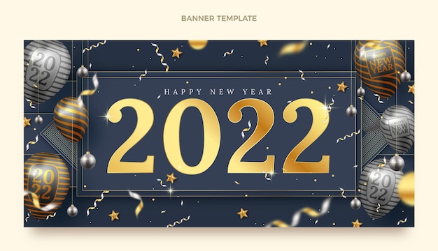 Realistic new year horizontal banner