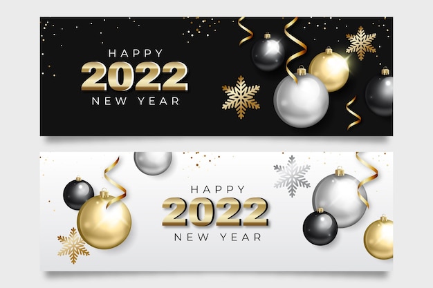 Free vector realistic new year horizontal banners set