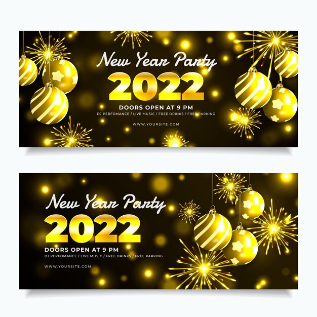 Free vector realistic new year horizontal banners set