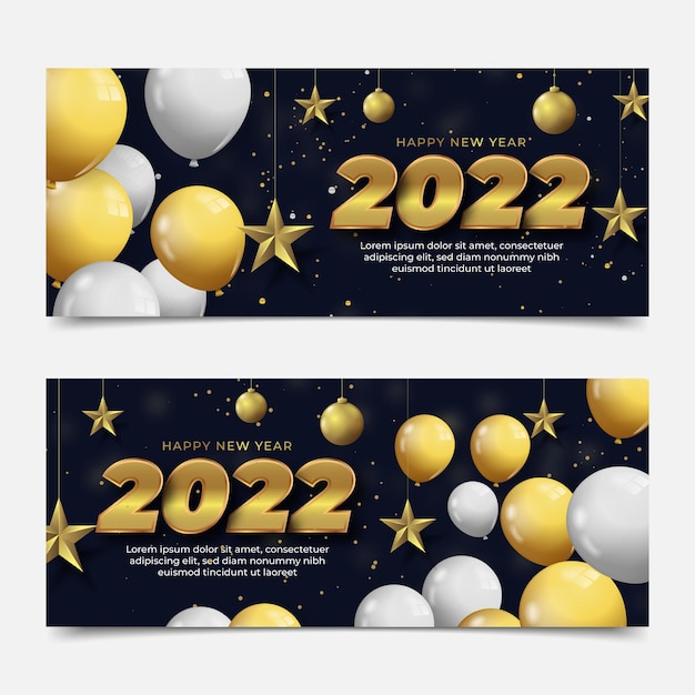 Realistic new year horizontal banners set