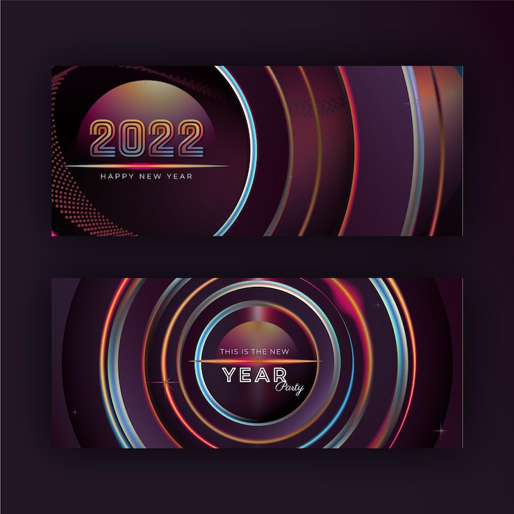 Free Vector realistic new year horizontal banners set