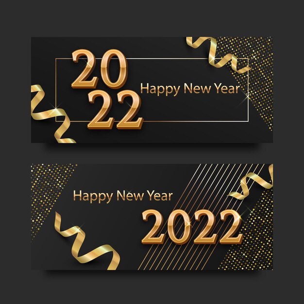 Realistic new year horizontal banners set