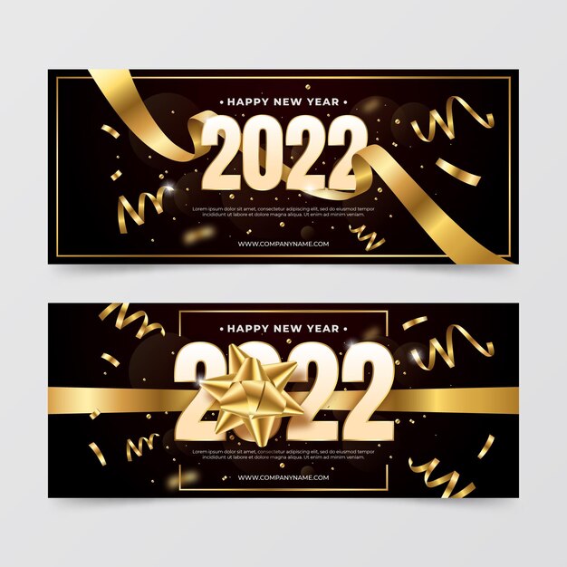 Realistic new year horizontal banners set