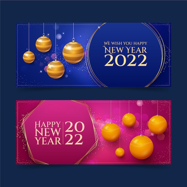 Free vector realistic new year horizontal banners set