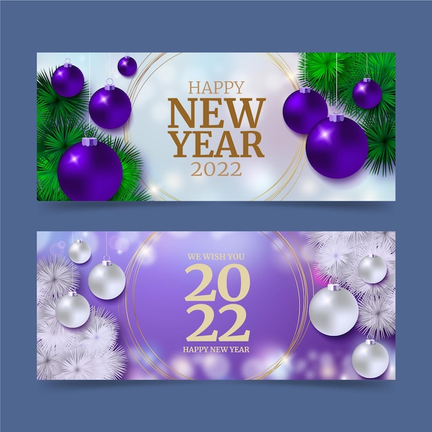 Free vector realistic new year horizontal banners set