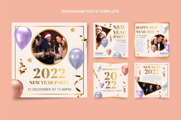 Realistic new year instagram posts collection