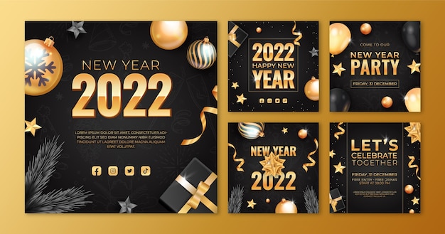 Vettore gratuito collezione realistica di post di instagram di capodanno