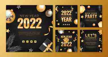 Free vector realistic new year instagram posts collection