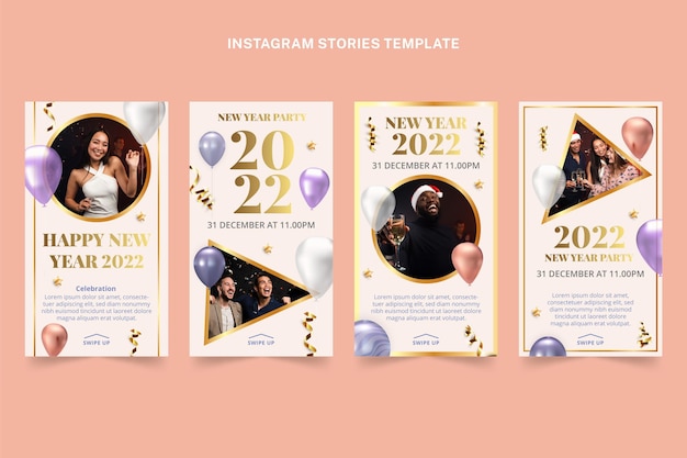 Free vector realistic new year instagram stories collection