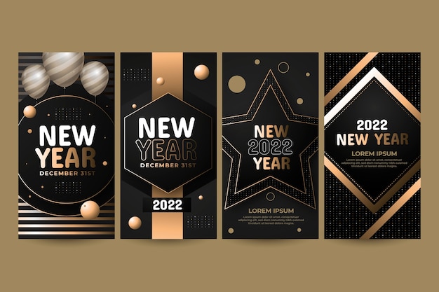 Free vector realistic new year instagram stories collection