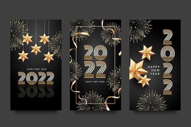 Free vector realistic new year instagram stories collection
