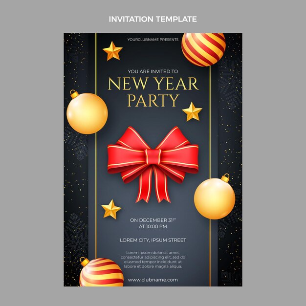 現実的な新年の招待状のテンプレート