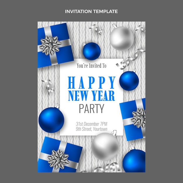 Realistic new year invitation template