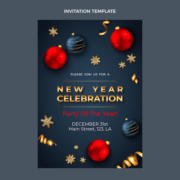 Free vector realistic new year invitation template