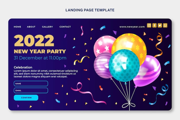 Realistic new year landing page template