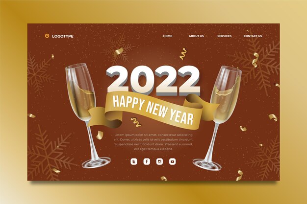 Realistic new year landing page template