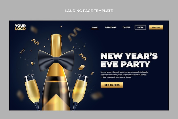 Realistic new year landing page template