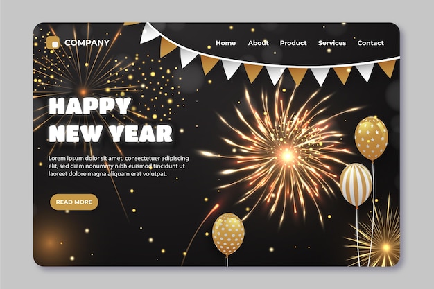 Realistic new year landing page template