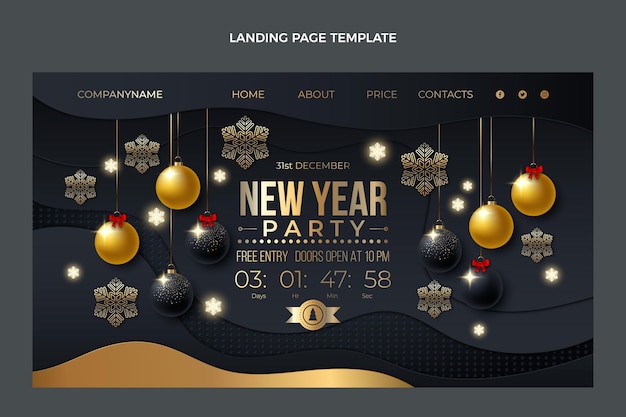 Realistic new year landing page template