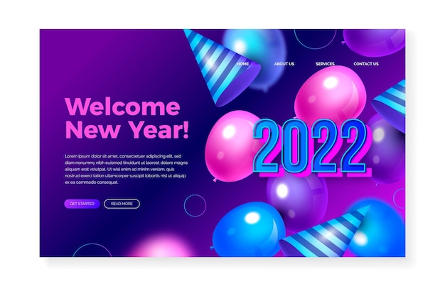 Vettore gratuito modello realistico della pagina di destinazione del nuovo anno
