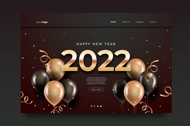 Realistic new year landing page template