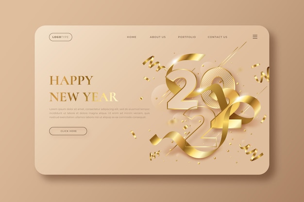 Realistic new year landing page template Free Vector