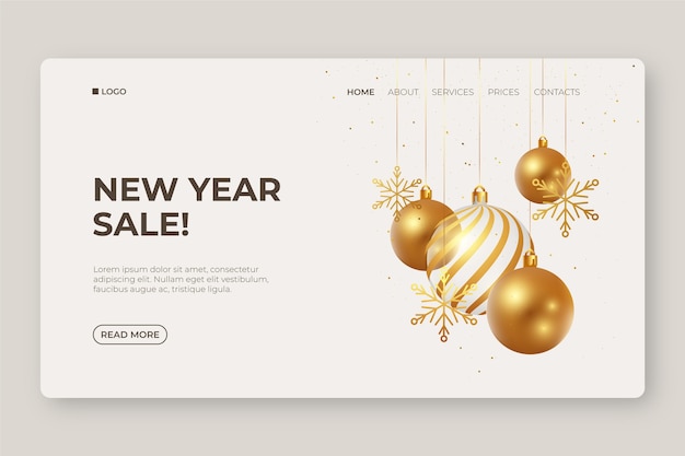 Realistic new year landing page template