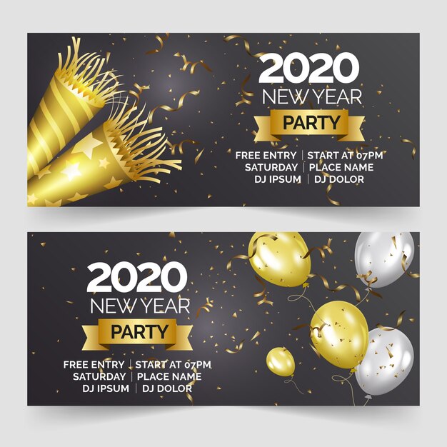 Realistic new year party banners