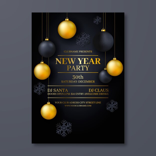 Realistic new year party flyer template