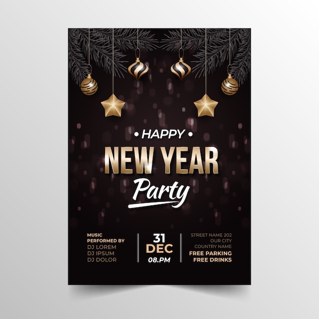 Free vector realistic new year party flyer template