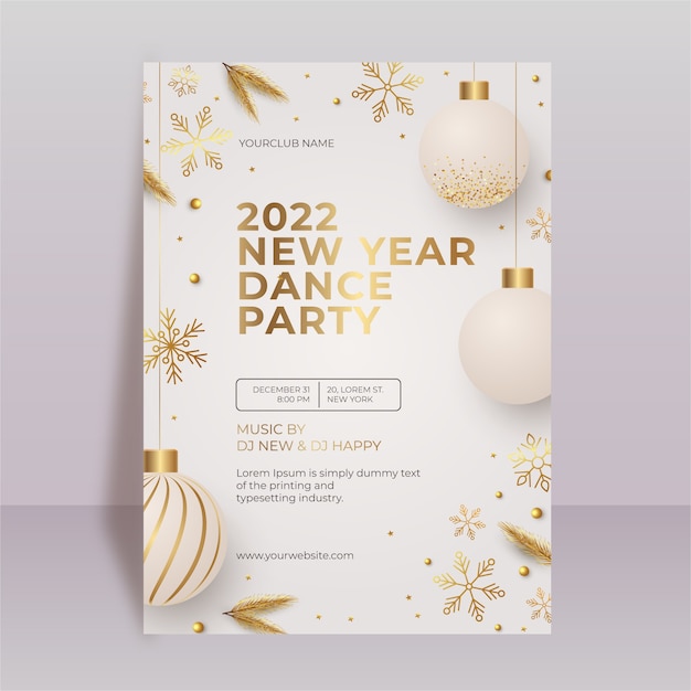 Free vector realistic new year party flyer template