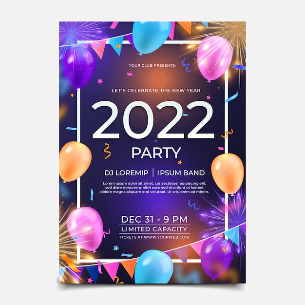 Free vector realistic new year party flyer template