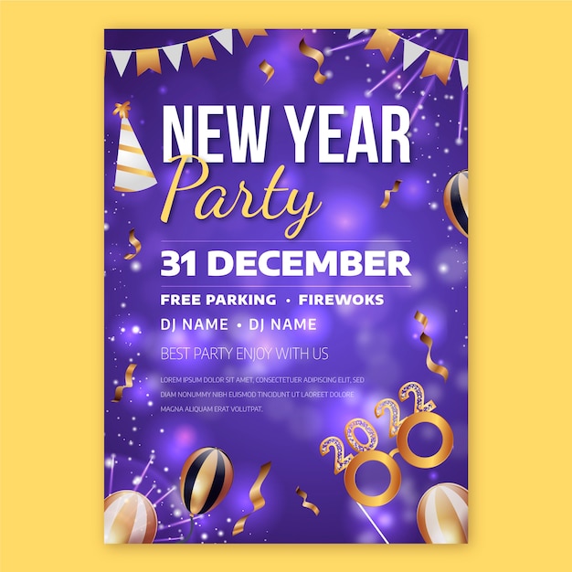 Realistic new year party flyer template