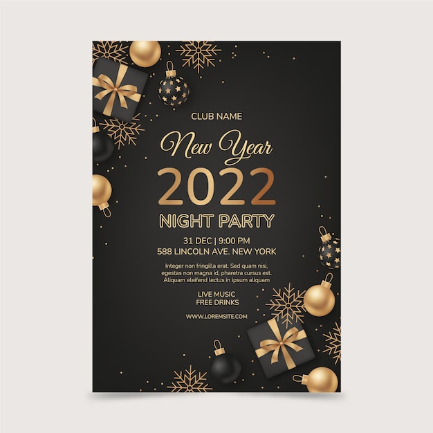 Free vector realistic new year party flyer template