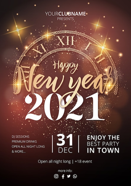 Realistic new year party poster template